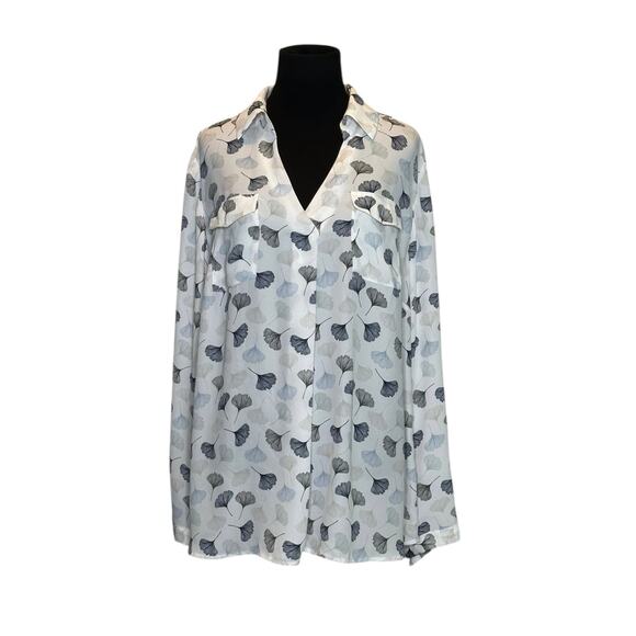 41 Hawthorne white black floral long sleeves tunic blouse size 1X - Picture 1 of 13